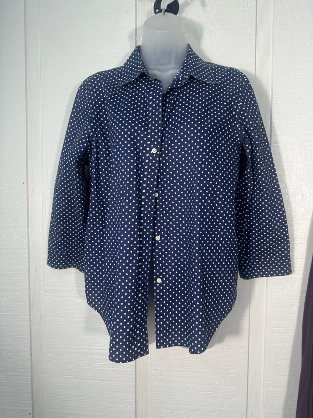 Lauren Ralph Lauren Blue and White Polka Dot Top Size Large EUC